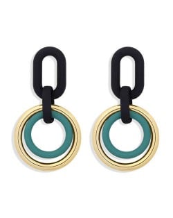 Vintage Style Dual Hoops Dangling Fashion Alloy Women Wholesale Earrings - Green