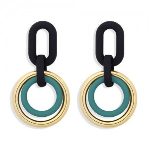 Vintage Style Dual Hoops Dangling Fashion Alloy Women Wholesale Earrings - Green