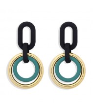 Vintage Style Dual Hoops Dangling Fashion Alloy Women Wholesale Earrings - Green