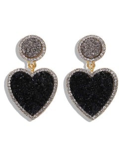 Gems Embellished Romantic Heart Design High Fashion Alloy Women Wholesale Earrings - Black