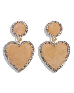 Gems Embellished Romantic Heart Design High Fashion Alloy Women Wholesale Earrings - Apricot