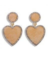 Gems Embellished Romantic Heart Design High Fashion Alloy Women Wholesale Earrings - Apricot