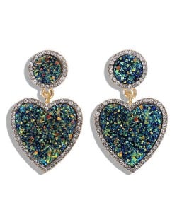 Gems Embellished Romantic Heart Design High Fashion Alloy Women Wholesale Earrings - Blue
