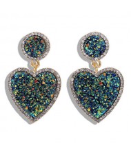 Gems Embellished Romantic Heart Design High Fashion Alloy Women Wholesale Earrings - Blue