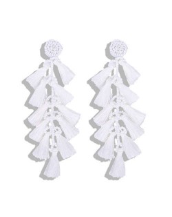 Bohemian Fashion Beads Round with Tassel Cluster Autumn Fashion Wholesale Women Earrings - White