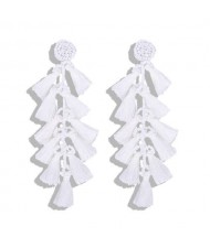 Bohemian Fashion Beads Round with Tassel Cluster Autumn Fashion Wholesale Women Earrings - White