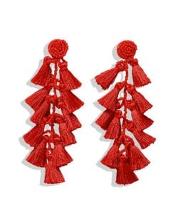Bohemian Fashion Beads Round with Tassel Cluster Autumn Fashion Wholesale Women Earrings - Red