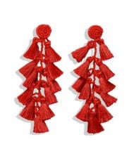 Bohemian Fashion Beads Round with Tassel Cluster Autumn Fashion Wholesale Women Earrings - Red