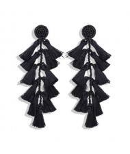 Bohemian Fashion Beads Round with Tassel Cluster Autumn Fashion Wholesale Women Earrings - Black