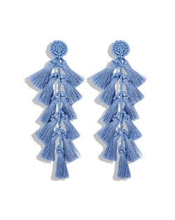 Bohemian Fashion Beads Round with Tassel Cluster Autumn Fashion Wholesale Women Earrings - Blue