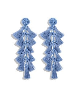 Bohemian Fashion Beads Round with Tassel Cluster Autumn Fashion Wholesale Women Earrings - Blue