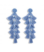 Bohemian Fashion Beads Round with Tassel Cluster Autumn Fashion Wholesale Women Earrings - Blue