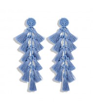 Bohemian Fashion Beads Round with Tassel Cluster Autumn Fashion Wholesale Women Earrings - Blue