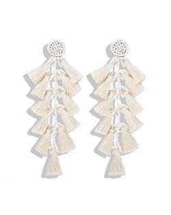 Bohemian Fashion Beads Round with Tassel Cluster Autumn Fashion Wholesale Women Earrings - Beige