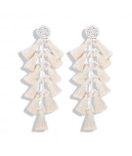 Bohemian Fashion Beads Round with Tassel Cluster Autumn Fashion Wholesale Women Earrings - Beige