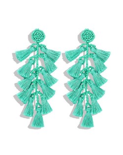 Bohemian Fashion Beads Round with Tassel Cluster Autumn Fashion Wholesale Women Earrings - Green