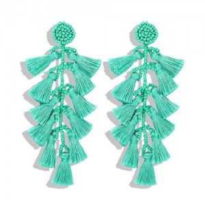 Bohemian Fashion Beads Round with Tassel Cluster Autumn Fashion Wholesale Women Earrings - Green