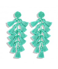 Bohemian Fashion Beads Round with Tassel Cluster Autumn Fashion Wholesale Women Earrings - Green