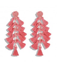 Bohemian Fashion Beads Round with Tassel Cluster Autumn Fashion Wholesale Women Earrings - Pink