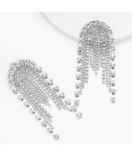 Bold Banquet Fashion Rhinestone Tassel Design Women Alloy Earrings - White