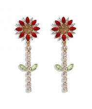 Rhinestone Bohemian Fashion Sunflower Party Style Women Costume Earrings - Red