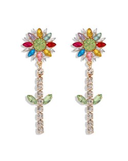 Rhinestone Bohemian Fashion Sunflower Party Style Women Costume Earrings - Multicolor