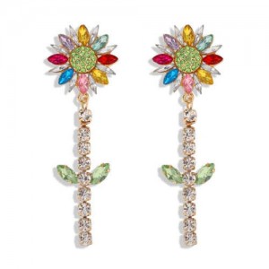 Rhinestone Bohemian Fashion Sunflower Party Style Women Costume Earrings - Multicolor