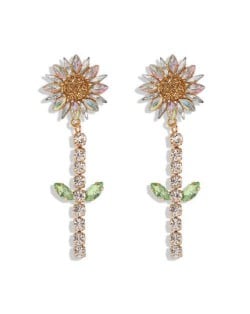 Rhinestone Bohemian Fashion Sunflower Party Style Women Costume Earrings - White
