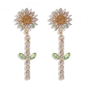 Rhinestone Bohemian Fashion Sunflower Party Style Women Costume Earrings - White