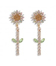 Rhinestone Bohemian Fashion Sunflower Party Style Women Costume Earrings - White