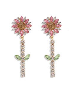 Rhinestone Bohemian Fashion Sunflower Party Style Women Costume Earrings - Pink