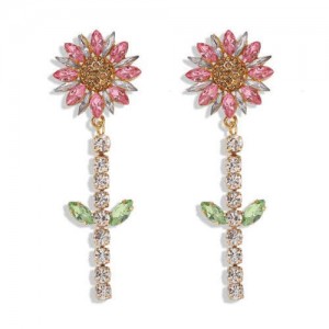 Rhinestone Bohemian Fashion Sunflower Party Style Women Costume Earrings - Pink