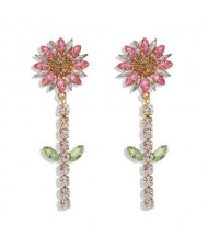 Rhinestone Bohemian Fashion Sunflower Party Style Women Costume Earrings - Pink