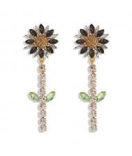 Rhinestone Bohemian Fashion Sunflower Party Style Women Costume Earrings - Black