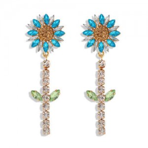 Rhinestone Bohemian Fashion Sunflower Party Style Women Costume Earrings - Blue