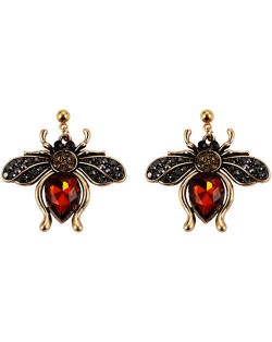 Vintage Rhinestone Bee Design Women Wholesale Fashion Earrings - Red