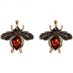 Vintage Rhinestone Bee Design Women Wholesale Fashion Earrings - Red