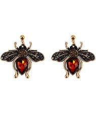 Vintage Rhinestone Bee Design Women Wholesale Fashion Earrings - Red