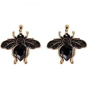 Vintage Rhinestone Bee Design Women Wholesale Fashion Earrings - Black