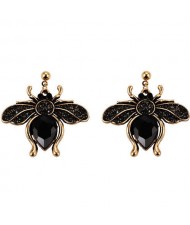 Vintage Rhinestone Bee Design Women Wholesale Fashion Earrings - Black
