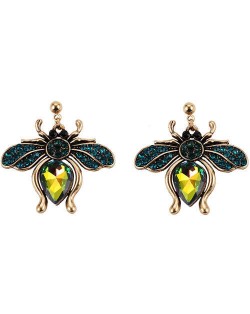 Vintage Rhinestone Bee Design Women Wholesale Fashion Earrings - Green