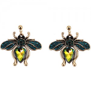 Vintage Rhinestone Bee Design Women Wholesale Fashion Earrings - Green