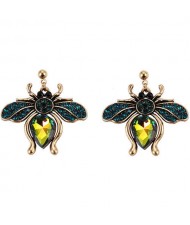 Vintage Rhinestone Bee Design Women Wholesale Fashion Earrings - Green