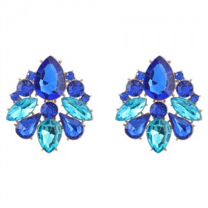 Rhinestone Mini Fashion Korean Style Women Wholesale Stud Earrings - Blue