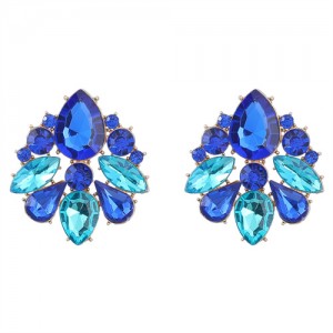 Rhinestone Mini Fashion Korean Style Women Wholesale Stud Earrings - Blue