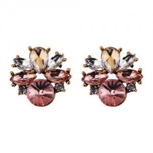 Rhinestone Mini Fashion Korean Style Women Wholesale Stud Earrings - Pink