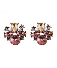 Rhinestone Mini Fashion Korean Style Women Wholesale Stud Earrings - Pink