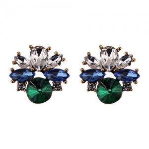Rhinestone Mini Fashion Korean Style Women Wholesale Stud Earrings - Green
