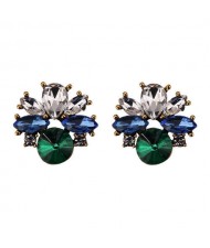 Rhinestone Mini Fashion Korean Style Women Wholesale Stud Earrings - Green