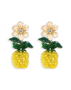 Enamel Flower and Hand Weaving Pineapple Graceful Fashion Women Wholesale Earrings